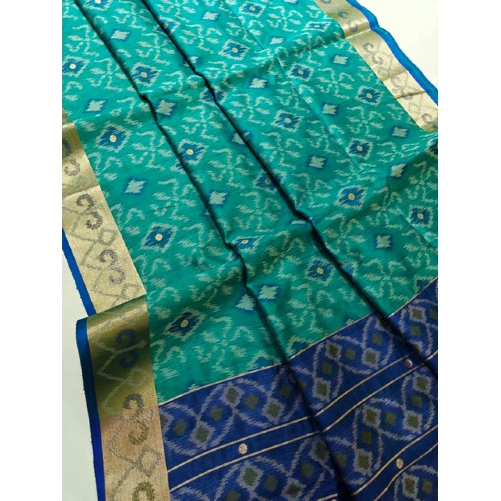 Generic Women's Raw Silk Ikkat Saree With Unstitched Blouse 5.5MtrÂ (Sky Blue)