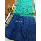 Generic Women's Raw Silk Ikkat Saree With Unstitched Blouse 5.5MtrÂ (Sky Blue)