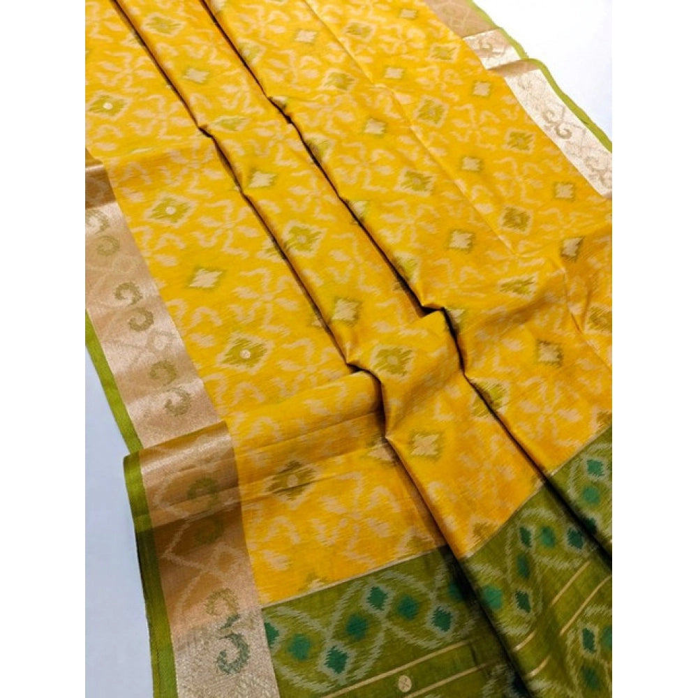 Generic Women's Raw Silk Ikkat Saree With Unstitched Blouse 5.5MtrÂ (Yellow)