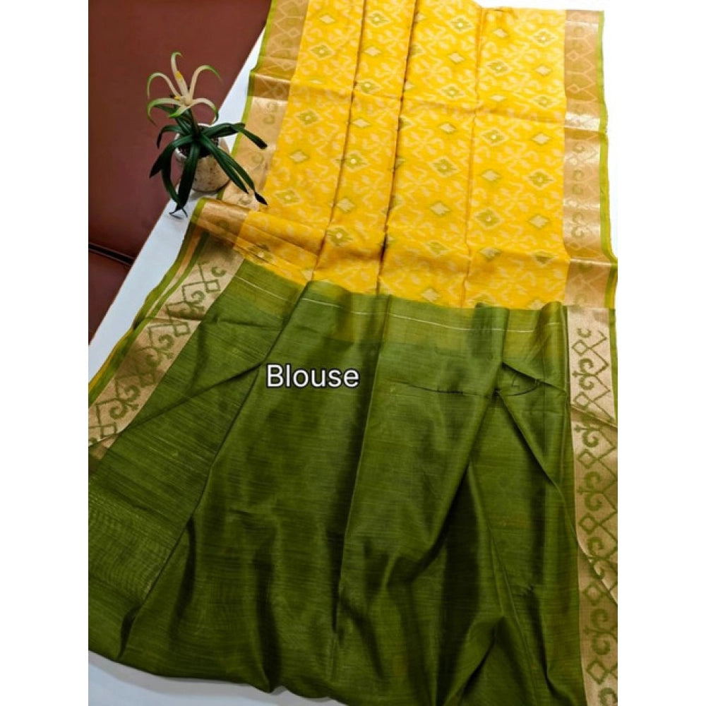Generic Women's Raw Silk Ikkat Saree With Unstitched Blouse 5.5MtrÂ (Yellow)