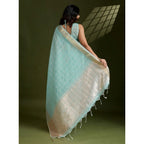 Generic Women's Tissue Checks_With_Buttis Saree With Unstitched Blouse 5.5MtrÂ (Aqua_Blue)