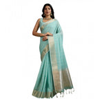 Generic Women's Tissue Checks_With_Buttis Saree With Unstitched Blouse 5.5MtrÂ (Aqua_Blue)
