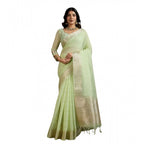 Generic Women's Tissue Checks_With_Buttis Saree With Unstitched Blouse 5.5MtrÂ (Light_Green)