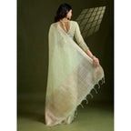 Generic Women's Tissue Checks_With_Buttis Saree With Unstitched Blouse 5.5MtrÂ (Light_Green)