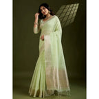 Generic Women's Tissue Checks_With_Buttis Saree With Unstitched Blouse 5.5MtrÂ (Light_Green)