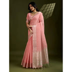 Generic Women's Tissue Checks_With_Buttis Saree With Unstitched Blouse 5.5MtrÂ (Peach)