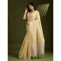  Women's Tissue Checks_With_Buttis Saree With Unstitched Blouse 5.5MtrÂ (Yellow)