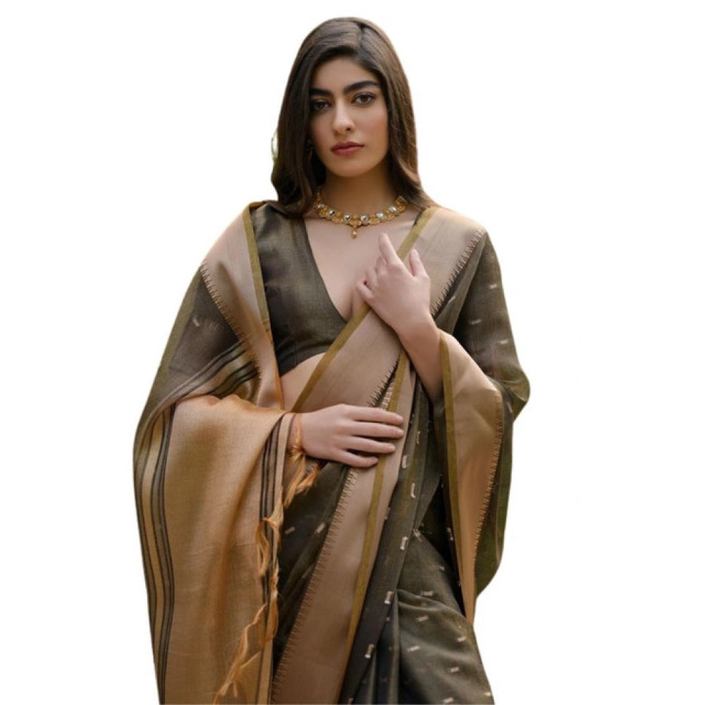 Generic Women's Silk_Blend Butti Pattern Saree With Unstitched Blouse 5.5MtrÂ (Coffee)