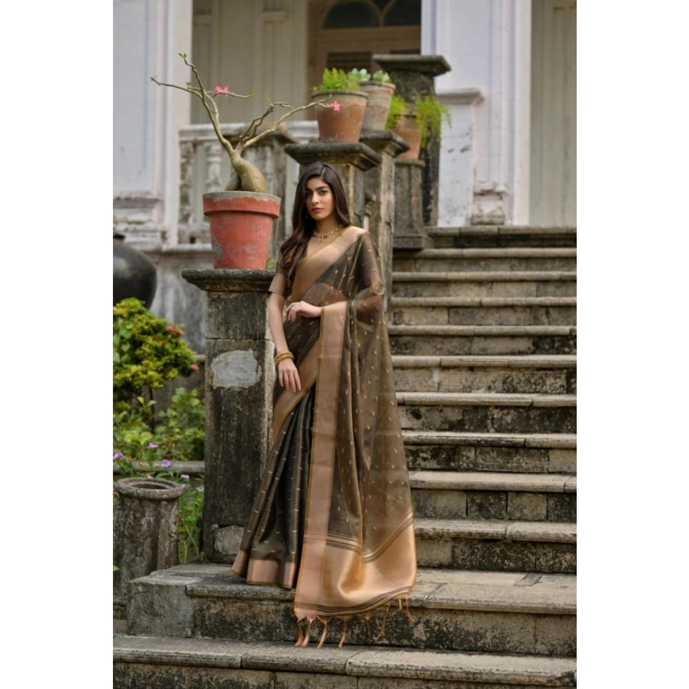 Generic Women's Silk_Blend Butti Pattern Saree With Unstitched Blouse 5.5MtrÂ (Coffee)