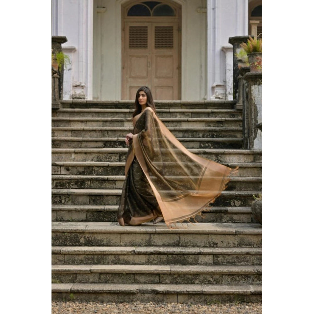 Generic Women's Silk_Blend Butti Pattern Saree With Unstitched Blouse 5.5MtrÂ (Coffee)