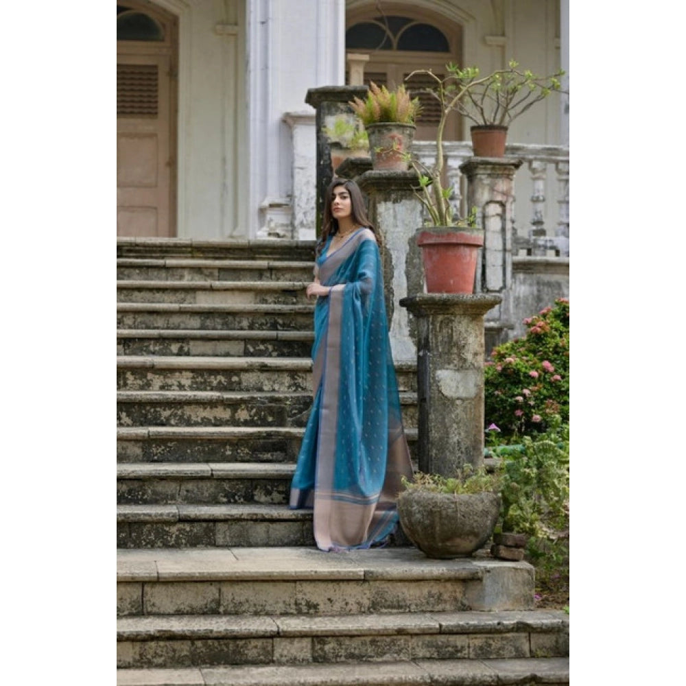Generic Women's Silk_Blend Butti Pattern Saree With Unstitched Blouse 5.5MtrÂ (Teal)