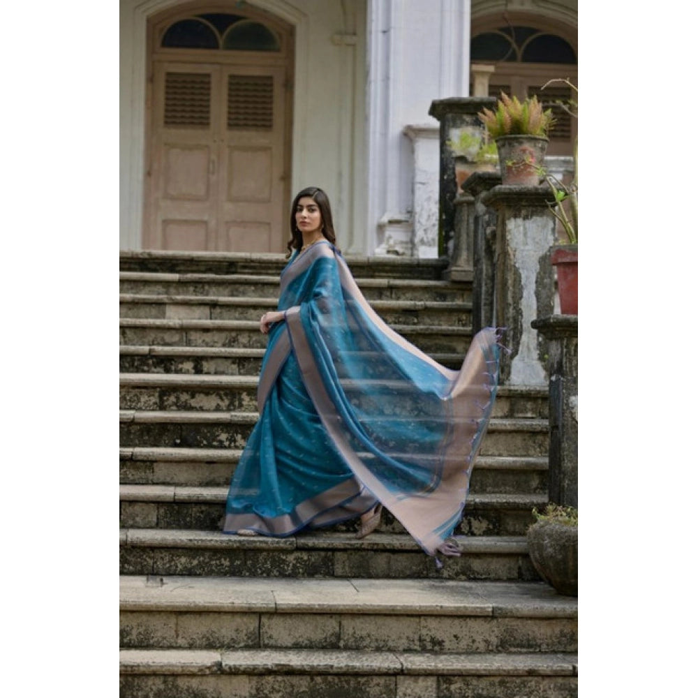 Generic Women's Silk_Blend Butti Pattern Saree With Unstitched Blouse 5.5MtrÂ (Teal)