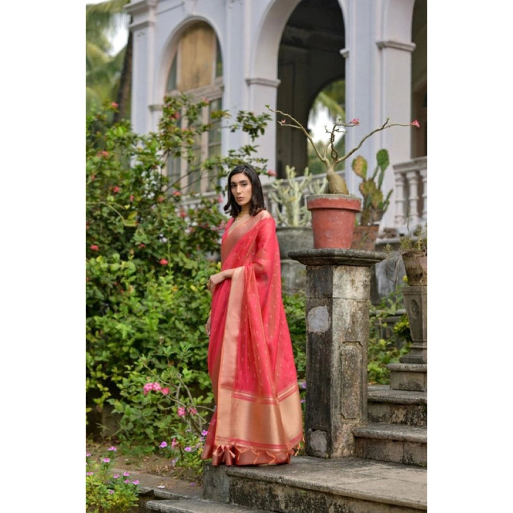 Generic Women's Silk_Blend Butti Pattern Saree With Unstitched Blouse 5.5MtrÂ (Pink)