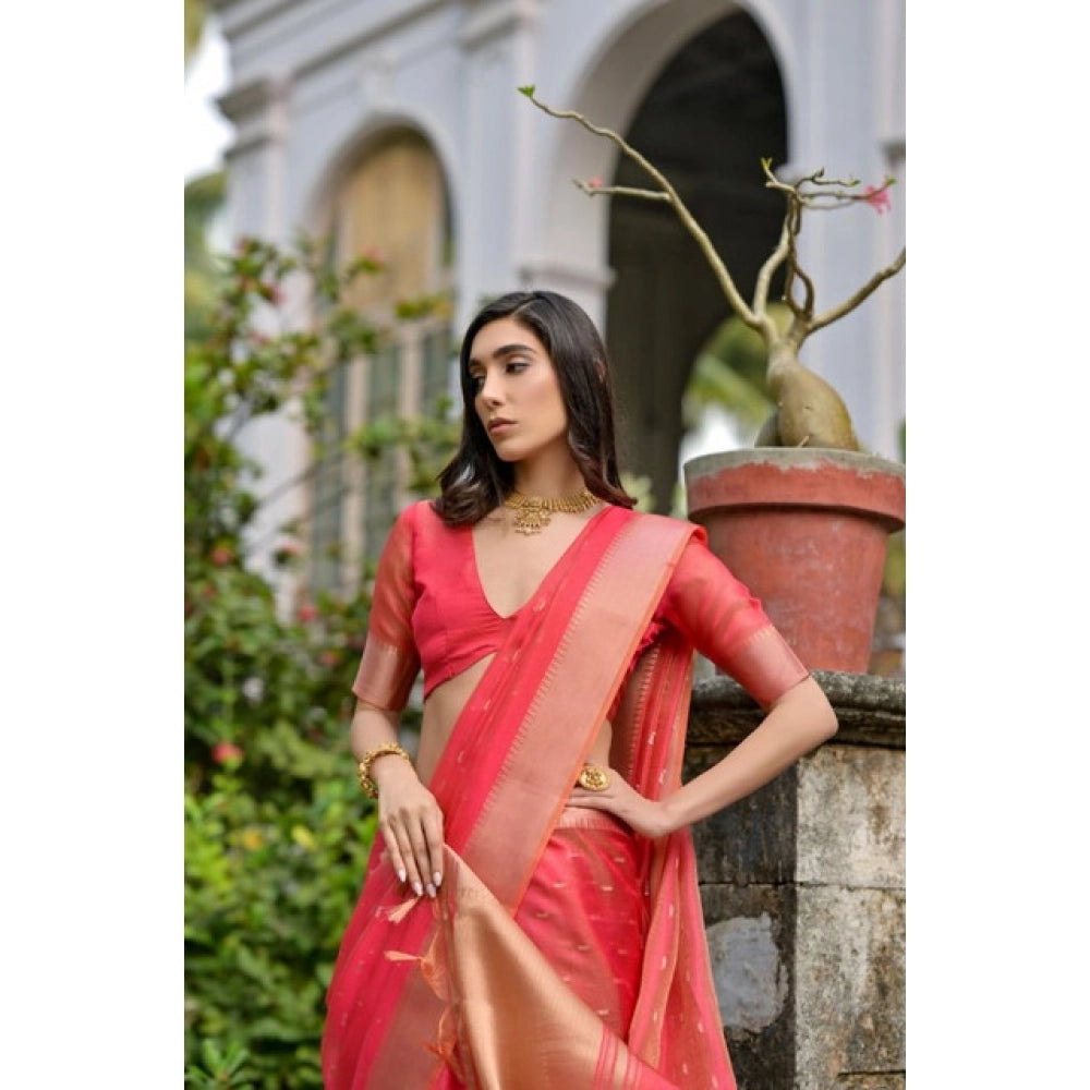 Generic Women's Silk_Blend Butti Pattern Saree With Unstitched Blouse 5.5MtrÂ (Pink)