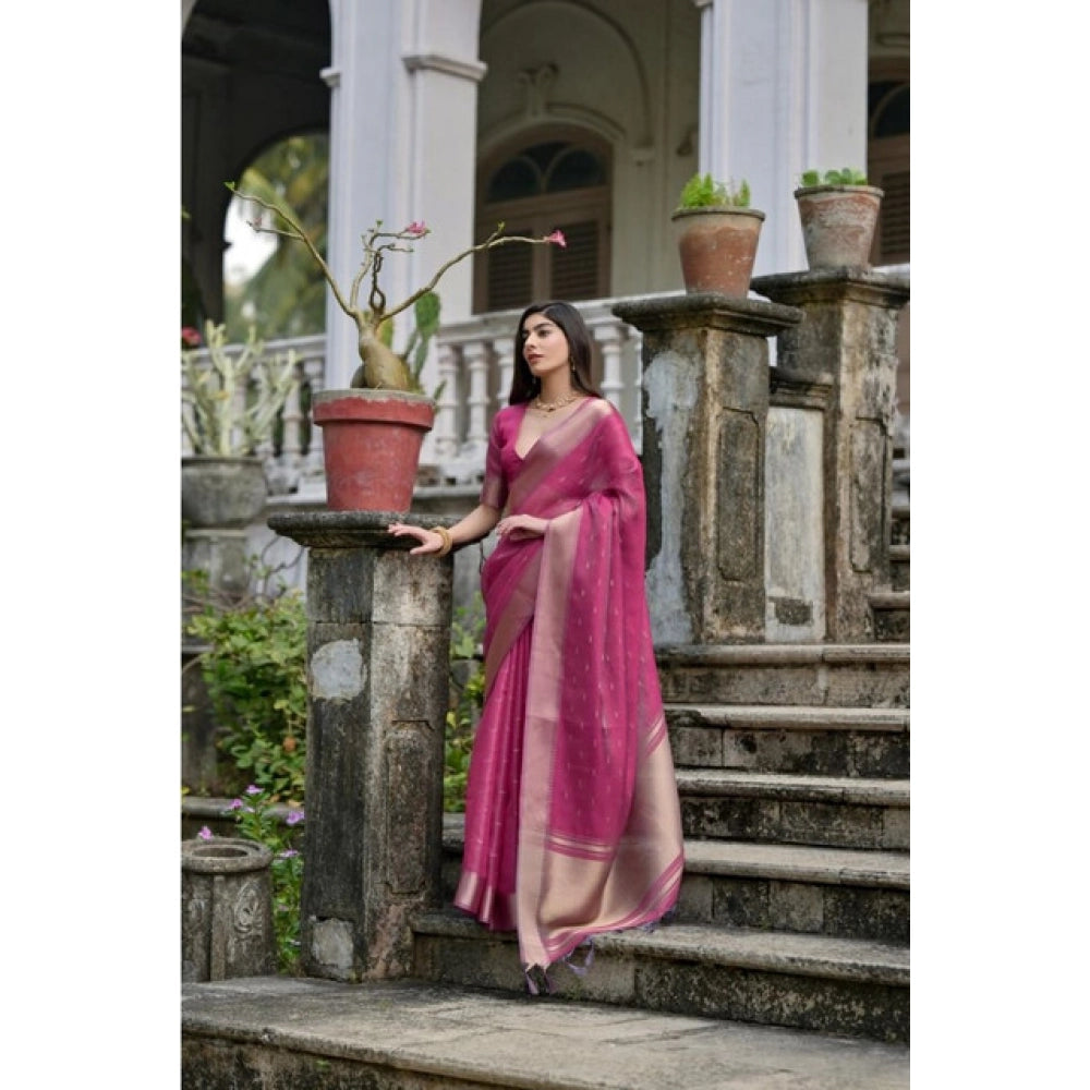 Generic Women's Silk_Blend Butti Pattern Saree With Unstitched Blouse 5.5MtrÂ (Pink)