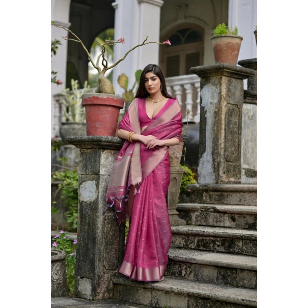 Generic Women's Silk_Blend Butti Pattern Saree With Unstitched Blouse 5.5MtrÂ (Pink)