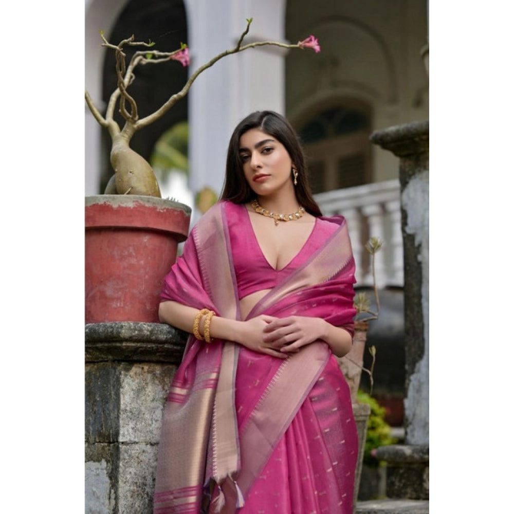 Generic Women's Silk_Blend Butti Pattern Saree With Unstitched Blouse 5.5MtrÂ (Pink)