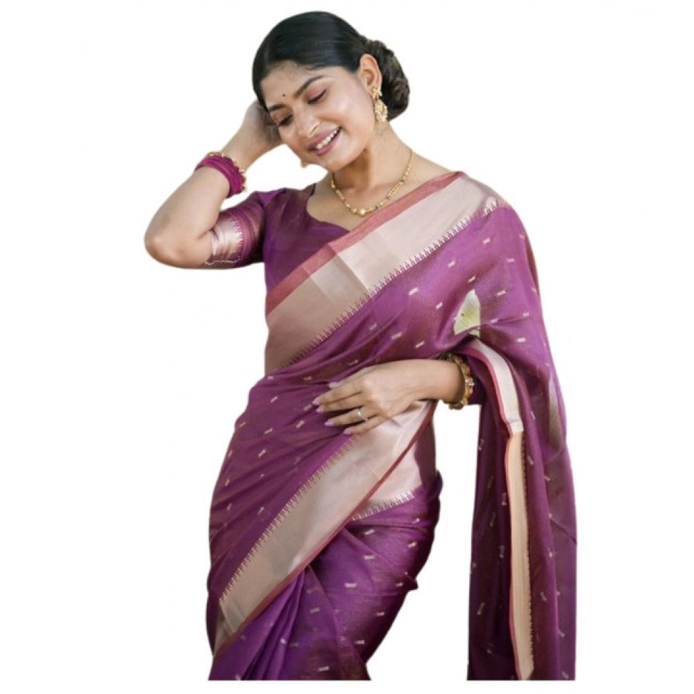 Generic Women's Silk_Blend Butti Pattern Saree With Unstitched Blouse 5.5MtrÂ (Purple)