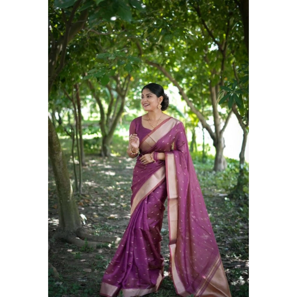 Generic Women's Silk_Blend Butti Pattern Saree With Unstitched Blouse 5.5MtrÂ (Purple)