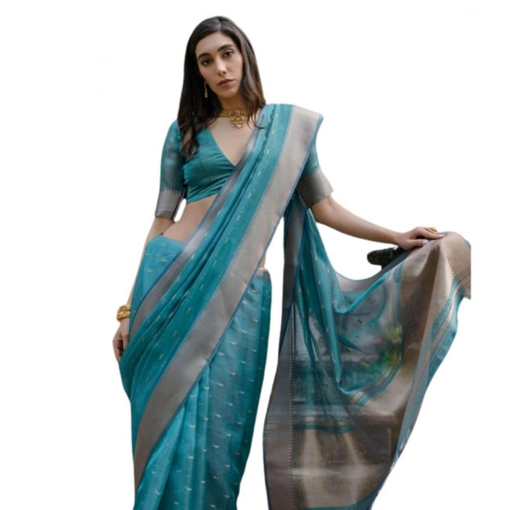 Generic Women's Silk_Blend Butti Pattern Saree With Unstitched Blouse 5.5MtrÂ (Teal)