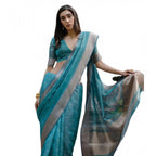 Generic Women's Silk_Blend Butti Pattern Saree With Unstitched Blouse 5.5MtrÂ (Teal)
