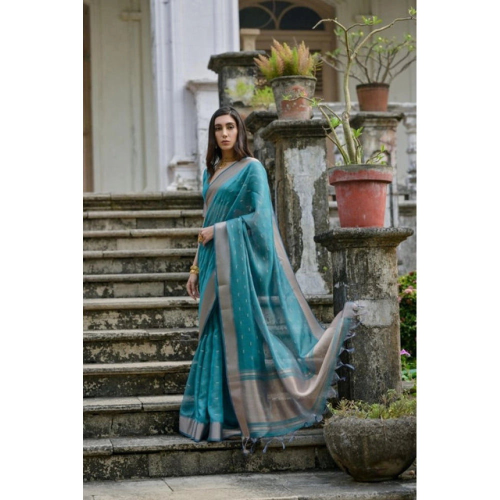 Generic Women's Silk_Blend Butti Pattern Saree With Unstitched Blouse 5.5MtrÂ (Teal)