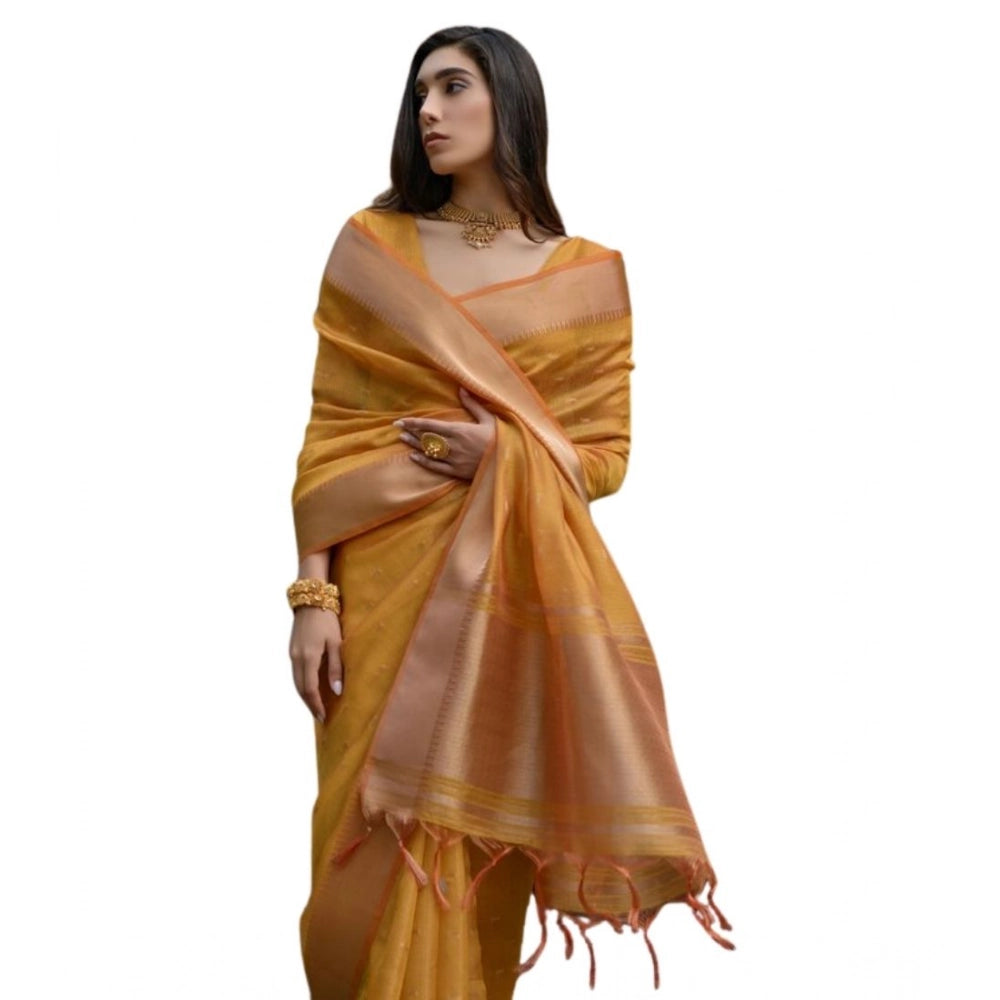 Generic Women's Silk_Blend Butti Pattern Saree With Unstitched Blouse 5.5MtrÂ (Mustard)