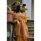 Generic Women's Silk_Blend Butti Pattern Saree With Unstitched Blouse 5.5MtrÂ (Mustard)