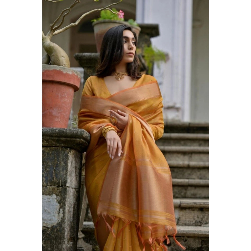 Generic Women's Silk_Blend Butti Pattern Saree With Unstitched Blouse 5.5MtrÂ (Mustard)