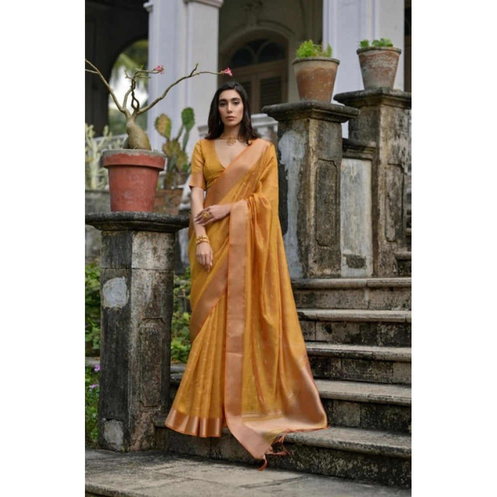 Generic Women's Silk_Blend Butti Pattern Saree With Unstitched Blouse 5.5MtrÂ (Mustard)
