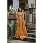 Generic Women's Silk_Blend Butti Pattern Saree With Unstitched Blouse 5.5MtrÂ (Mustard)