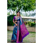 Generic Women's Katan_Silk Zari_Weaving Saree With Unstitched Blouse 5.5MtrÂ (Blue)