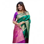 Generic Women's Katan_Silk Zari_Weaving Saree With Unstitched Blouse 5.5MtrÂ (Dark_Green)