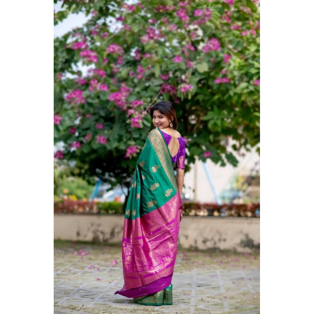 Generic Women's Katan_Silk Zari_Weaving Saree With Unstitched Blouse 5.5MtrÂ (Dark_Green)