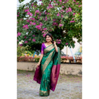 Generic Women's Katan_Silk Zari_Weaving Saree With Unstitched Blouse 5.5MtrÂ (Dark_Green)
