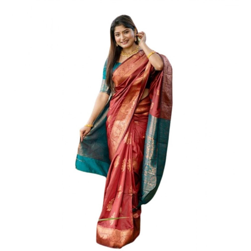Generic Women's Katan_Silk Zari_Weaving Saree With Unstitched Blouse 5.5MtrÂ (Maroon)