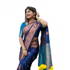 Generic Women's Katan_Silk Zari_Weaving Saree With Unstitched Blouse 5.5MtrÂ (Navy_Blue)