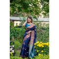  Women's Katan_Silk Zari_Weaving Saree With Unstitched Blouse 5.5MtrÂ (Navy_Blue)