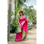 Generic Women's Katan_Silk Zari_Weaving Saree With Unstitched Blouse 5.5MtrÂ (Pink)