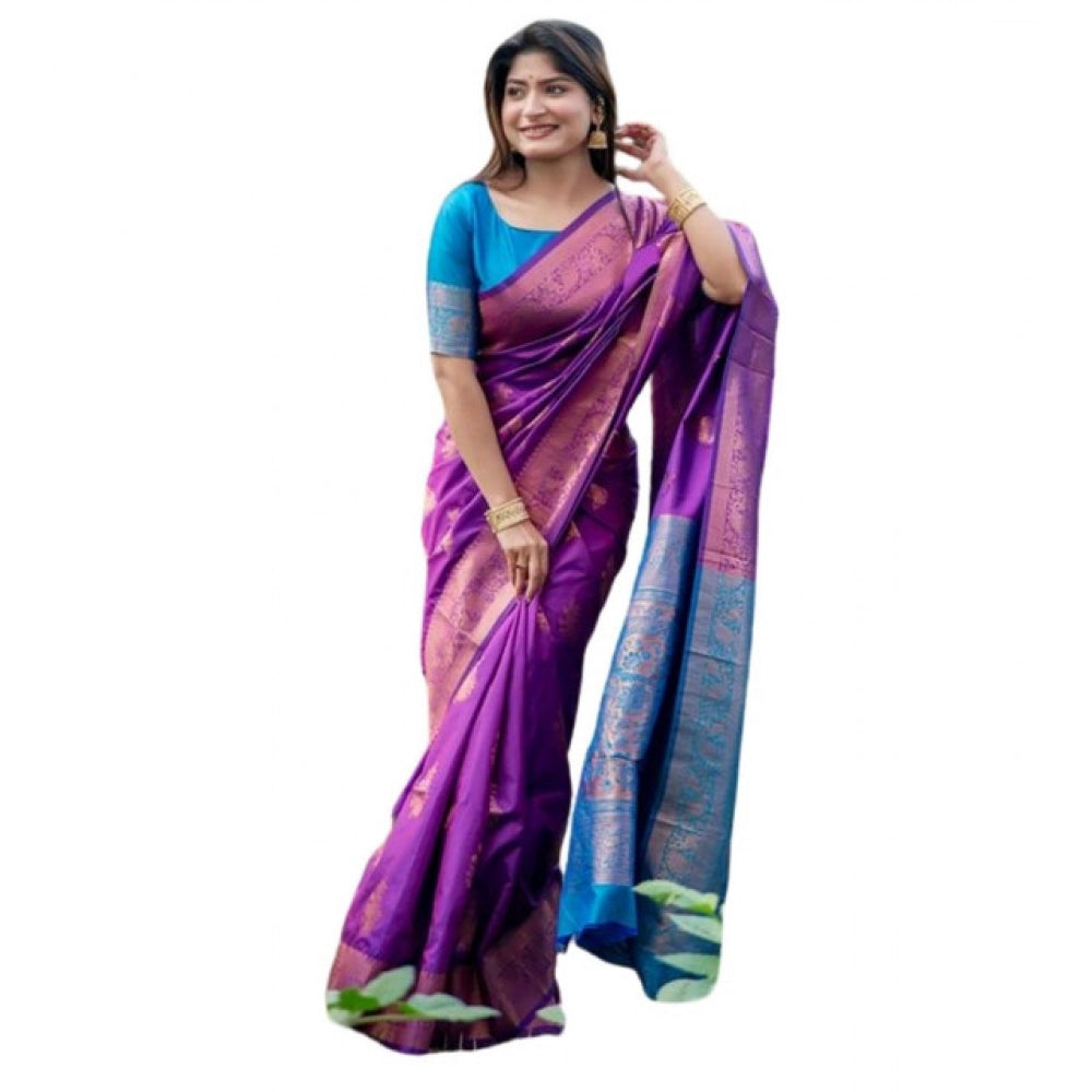 Generic Women's Katan_Silk Zari_Weaving Saree With Unstitched Blouse 5.5MtrÂ (Purple)