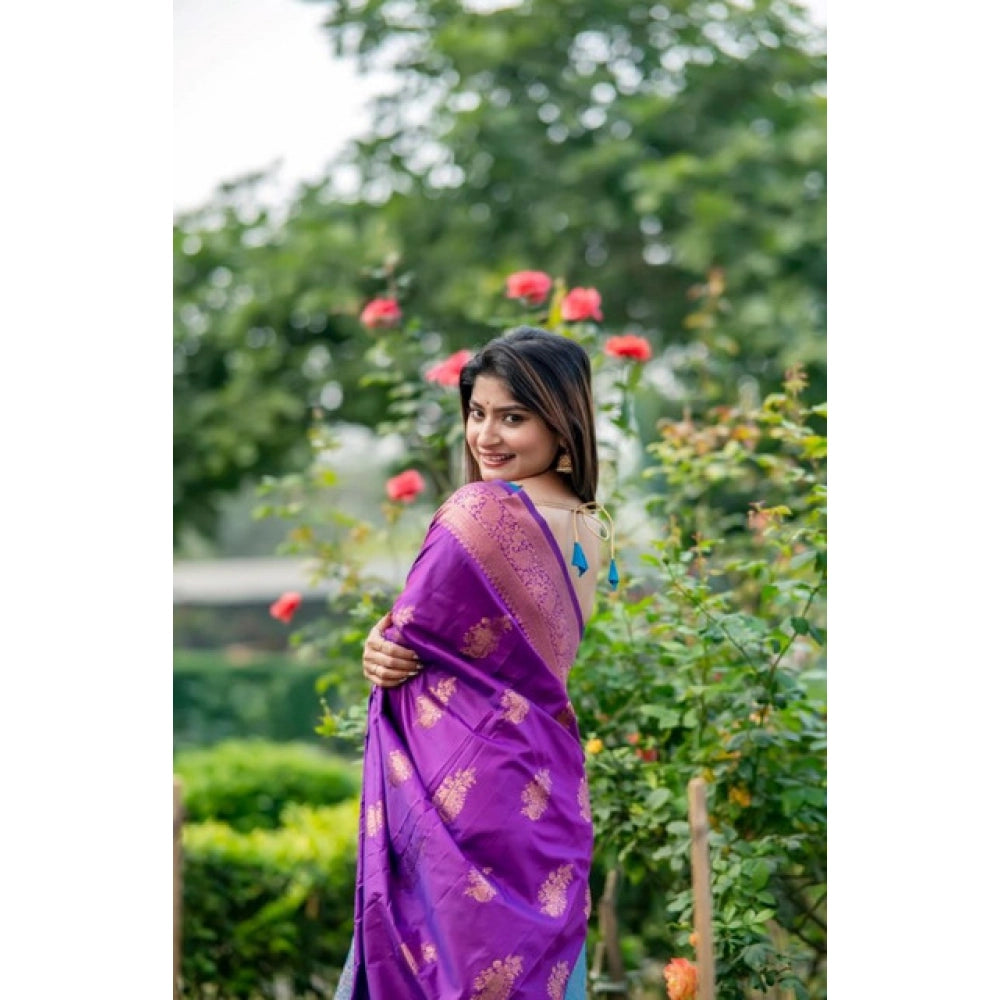 Generic Women's Katan_Silk Zari_Weaving Saree With Unstitched Blouse 5.5MtrÂ (Purple)