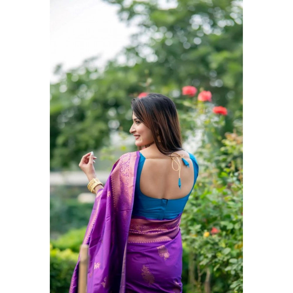 Generic Women's Katan_Silk Zari_Weaving Saree With Unstitched Blouse 5.5MtrÂ (Purple)