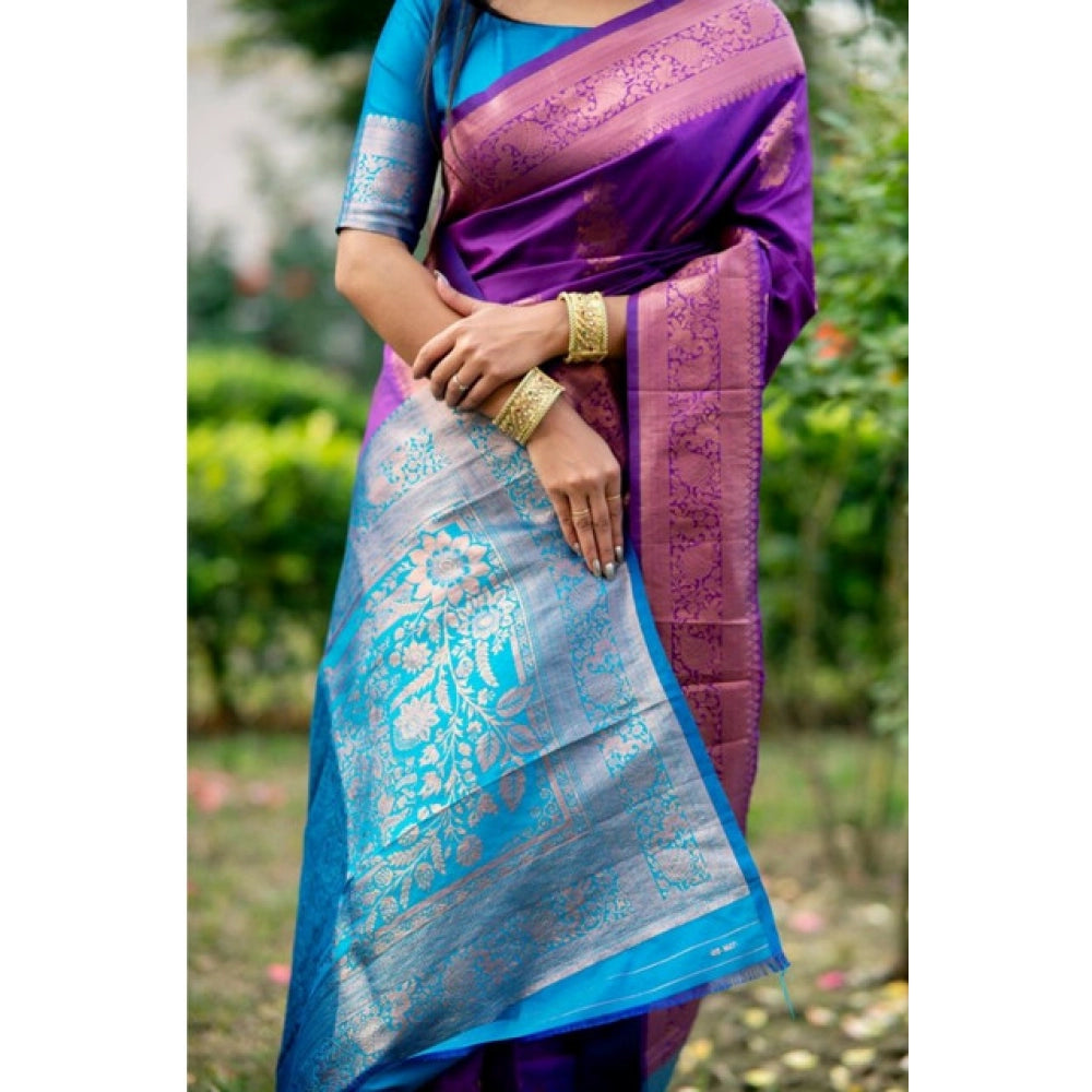 Generic Women's Katan_Silk Zari_Weaving Saree With Unstitched Blouse 5.5MtrÂ (Purple)