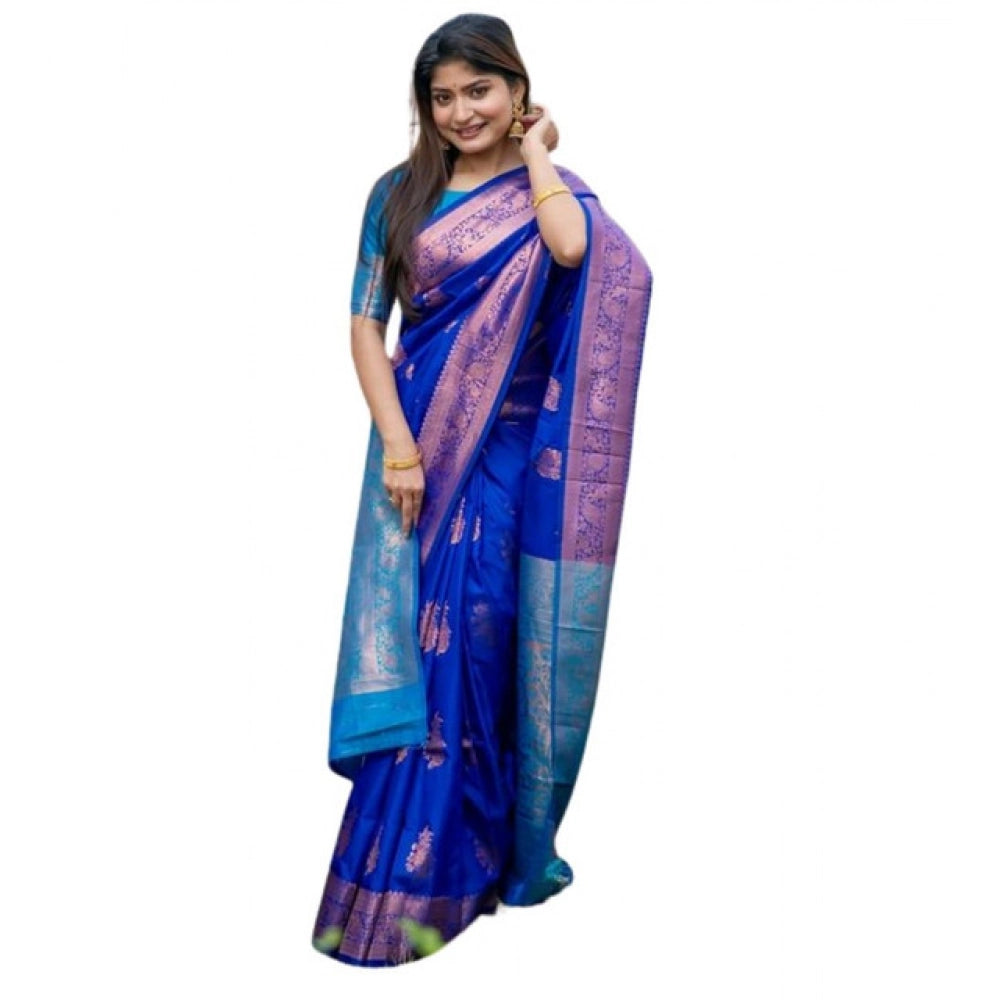 Generic Women's Katan_Silk Zari_Weaving Saree With Unstitched Blouse 5.5MtrÂ (Royal_Blue)