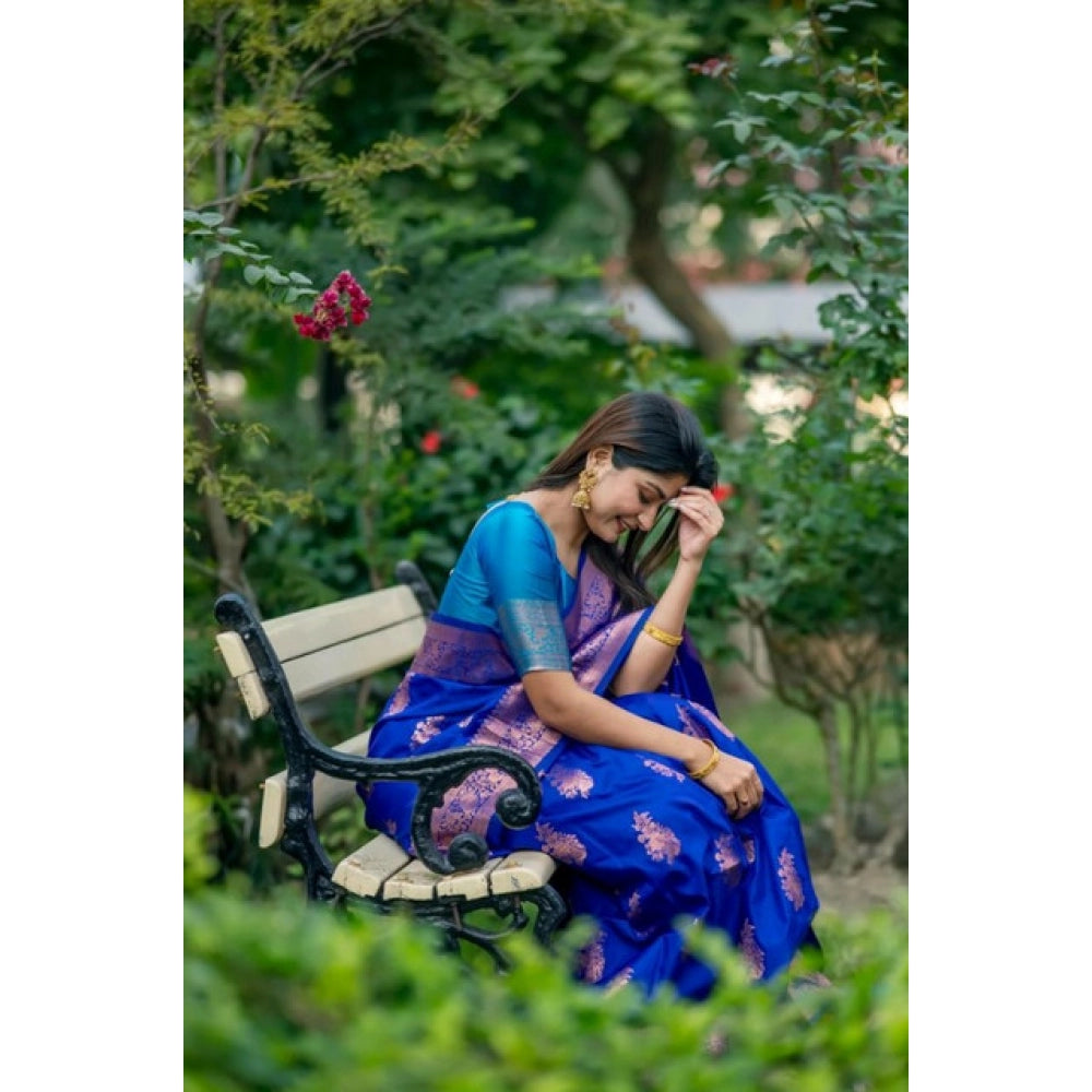 Generic Women's Katan_Silk Zari_Weaving Saree With Unstitched Blouse 5.5MtrÂ (Royal_Blue)