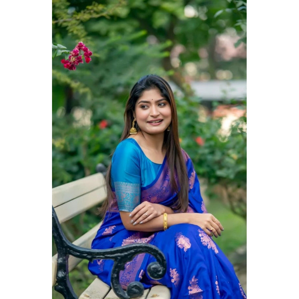 Generic Women's Katan_Silk Zari_Weaving Saree With Unstitched Blouse 5.5MtrÂ (Royal_Blue)