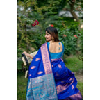Generic Women's Katan_Silk Zari_Weaving Saree With Unstitched Blouse 5.5MtrÂ (Royal_Blue)