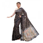 Generic Women's Faux_Tussar_Silk Geometric_Print Saree With Unstitched Blouse 5.5MtrÂ (Black)