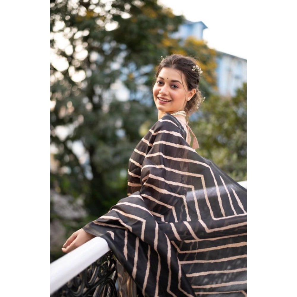 Generic Women's Faux_Tussar_Silk Geometric_Print Saree With Unstitched Blouse 5.5MtrÂ (Black)