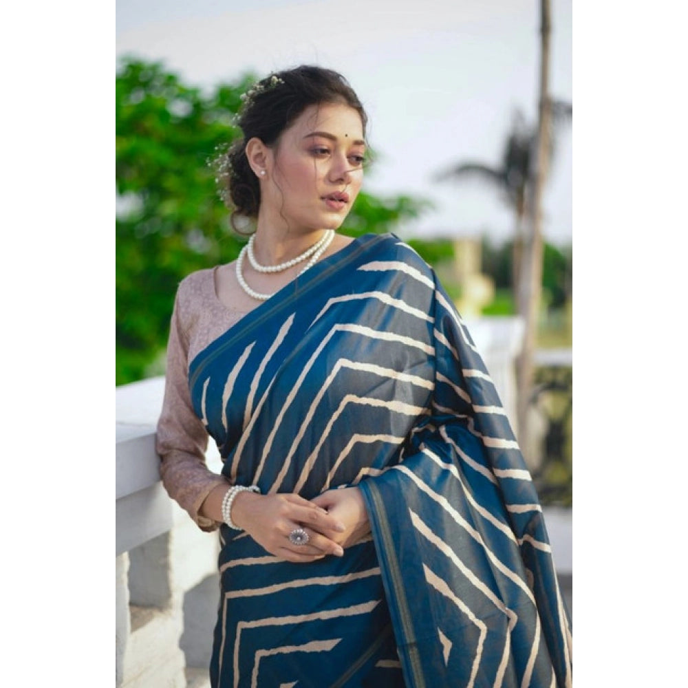 Generic Women's Faux_Tussar_Silk Geometric_Print Saree With Unstitched Blouse 5.5MtrÂ (Blue)